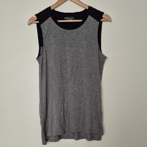 Vince Sleeveless Top Jersey Knit With Sheer Black Silk Accent Gray/Black Size M